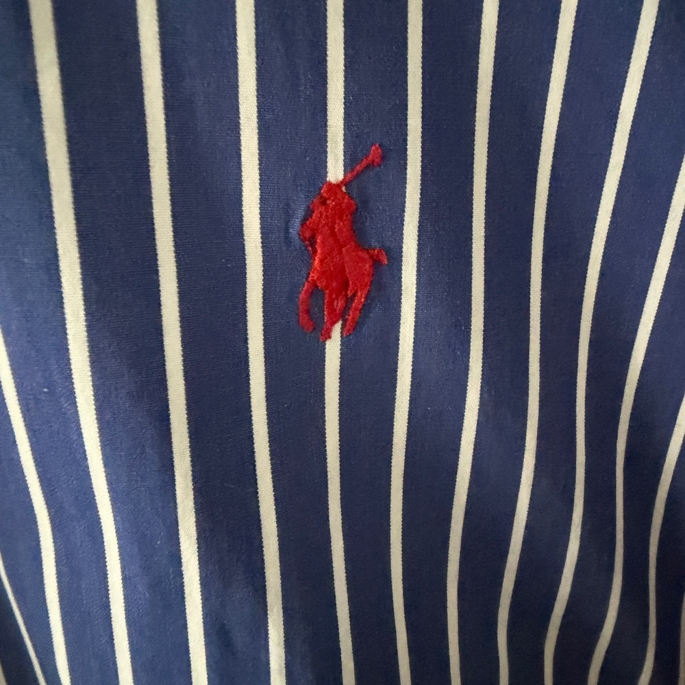 Polo Ralph Lauren Blue White Stripe Button Down Shirt XL Classic Fit Red Pony - Picture 3 of 16